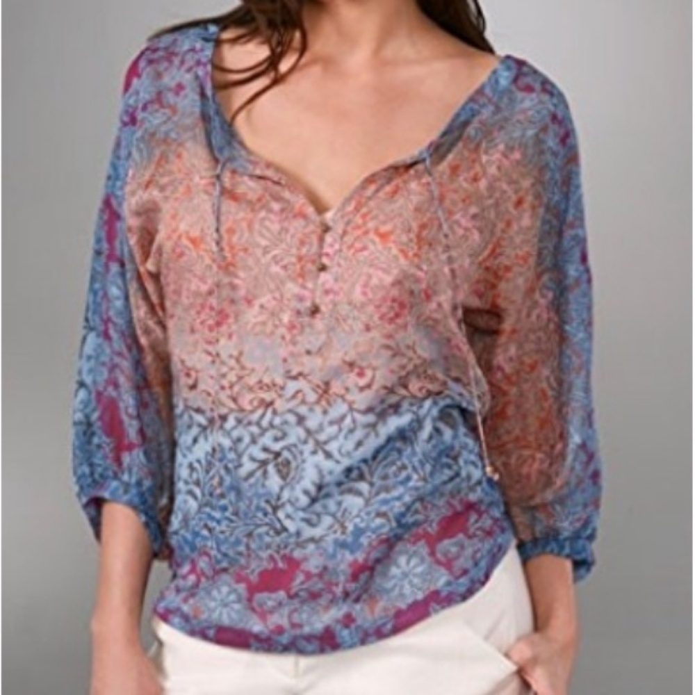 DvF PEELO PAINTED PATH BLUE BLOUSE TOP - US 4